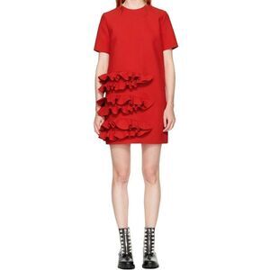 NWOT MSGM Red Short Sleeve Ruffle Detail Structured Dress Women's Size 42 8US